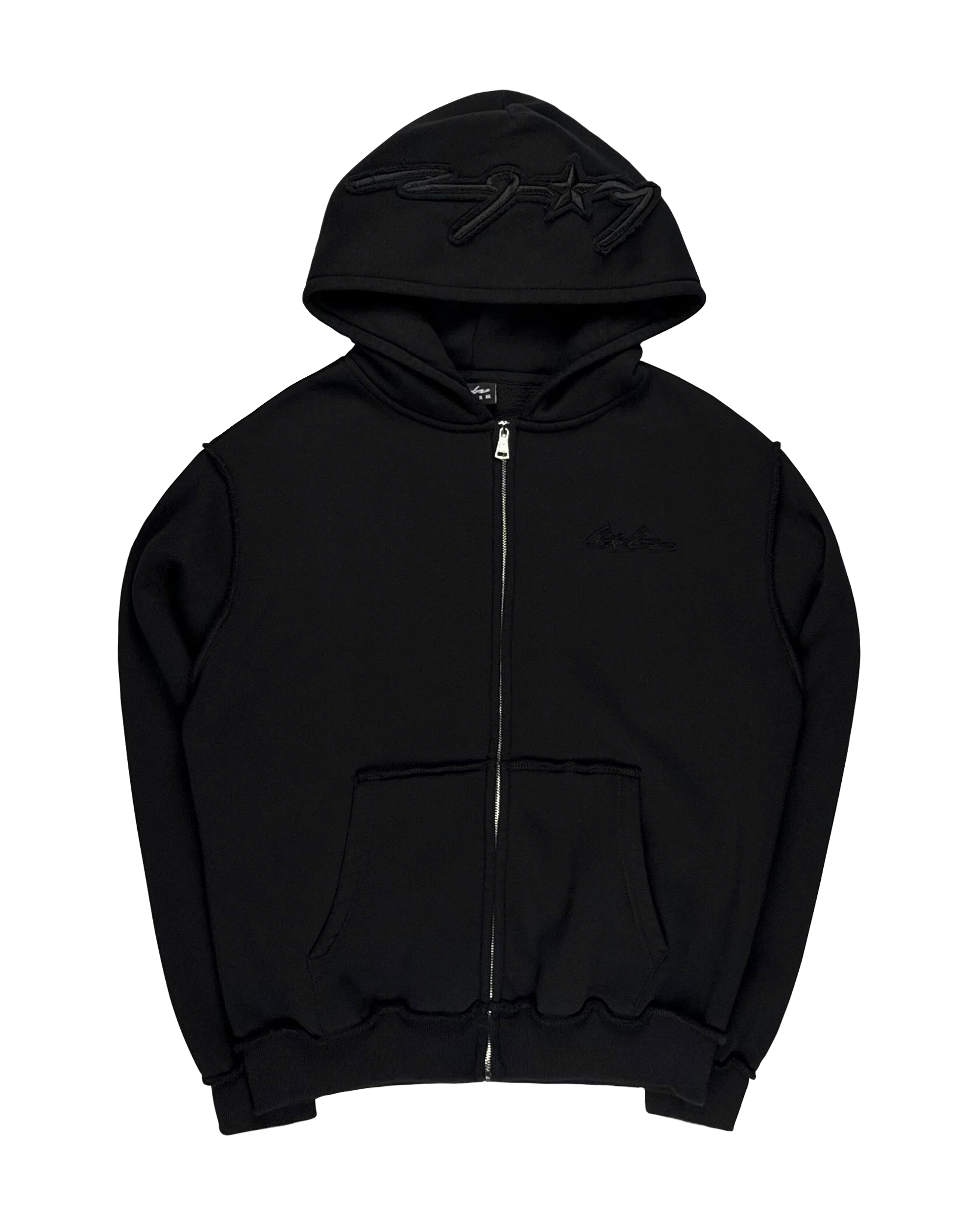 BLACK DISSTRESSED ZIP